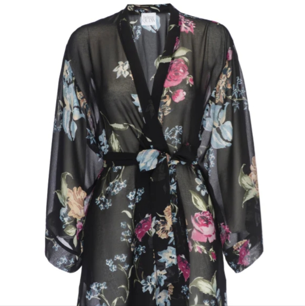 HELENA QUINN Sheer Dark Floral Robe Exclusive Collab w/Rachel Zoe & Zoe Report